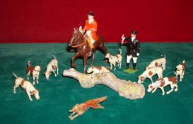 Britains Fox Hunt Set: Metal figures to include Huntsman on Horseback, 9 Hounds, 1 Fox, Standing