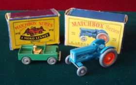 Early Matchbox / Lesney Cars: To include No12 Green Land rover with Driver together with No 72