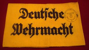 WW2 German " Deutsche Wehrmacht" (German Armed Forces) Armband: Yellow Cloth Armband With Black