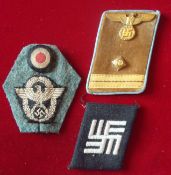WW2 German Collar Patches: To include POW Unit, Gauleiter Collar together with Side Cap Badge (3)