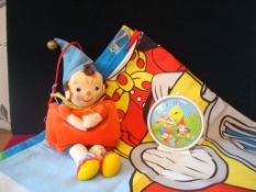 Merrythought Noddy Hand Warmer: Velvet plush Face with blue Hat and Bell having Legs and Arms