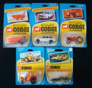 1971 Corgi Juniors Carded Diecast Cars: To include numbers 4 Zetor 5511 Tractor, 19 Speedboat on