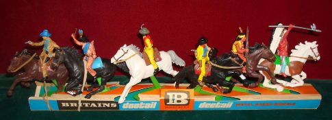 Britains Deetail Cowboy and Indians: Set of 6 Horseback figures 3 Cowboys and 3 Indians on