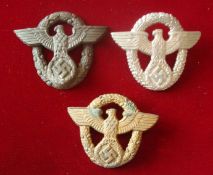 WW2 German Police Badges: 3 German Police badges in Dark Zinc, Silver and Gold with spike