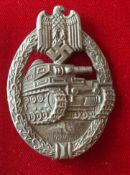 German Panzer Assault Badge: Flat Back and Zinc 60mm High with Makers mark R. S. Rudolf Souval