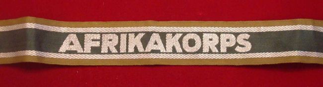 WW2 German Afrikakorps Cuff Title: Bevo Weave Green and Silver 41cm Length Lots 421 to 490 represent