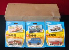 1971 Corgi Juniors Carded Diecast Cars: To include numbers 11 Austin Healey Sprite Le Mans, 40