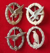 German Luftwaffe Badges: Four Badges to include Former Flyer`s badge, Radio Operator / Air Gunners