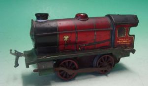 Early Hornby Tinplate O Gauge Clockwork Train: Red and Green Livery condition worn