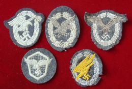 WW2 German Luftwaffe Trade Badges: Small selection of 5 Badges all been different (5) Lots 421 to