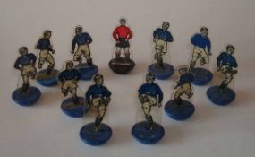 Newfooty Celluloid Team: Blue Shirts with White Shorts with Red Goalkeeper and Blue/White Lighter