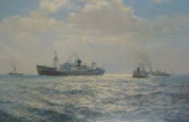 Pair of Shipping Prints: One titled S.S. `Manaar` in Liverpool Bay by Arthur Bugress and the other