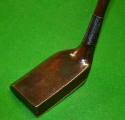 Fine Gassiat style dark stained persimmon putter with back chamfered edge, half brass sole plate and