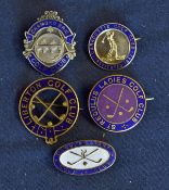 5x various golf club members pin badges to incl silver and enamel, Cramondbrig Golf Club silver