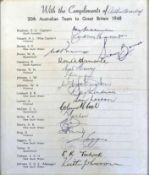 1948 Official signed Australian Cricket Tour Team sheet to UK – signed by the full squad 18