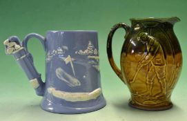 Vic ceramic golfing/football jug c. 1900 – decorated with both golfing and football scenes in relief