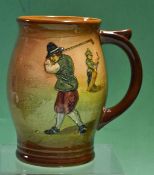 Royal Doulton Golfing Queensware series ware tankard c. 1930s - light coloured finish decorated with
