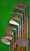 10x assorted irons from long iron to mashie niblick together with a left hand Smith’s Pat anti shank