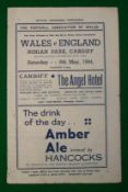 1944 Wales v England Football War Time Programme: Played at Ninian Park 6th May 1944. Pencil team