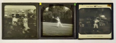 Early Tennis glass slides c.1880s – 3x early and very rare tennis slides of Ernest Lewis serving (