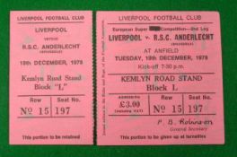 Liverpool Super Cup Ticket: v Anderlecht European Super Cup Final 1978. Both Parts (2).
