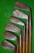 6x various irons to incl flanged sole niblick, Halley mashie niblick, Gourlay deep face mashie,