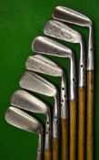 7x assorted Maxwell irons to incl an iron, 3x mid irons, jigger, deep faced mashie and mashie