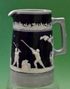 Fine Copeland Late Spode large golfing ceramic jug c. 1900 –- decorated with golfers in white relief