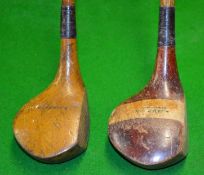 2x R Simpson Carnoustie socket head woods to incl “The Malinka” with brass sole plate stamped no