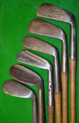 6x various irons to incl 2x jiggers by Maxwell and The Andrews Golf Co, 2x Forgan Scotia m/niblick