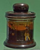 Scarce Royal Doulton Golfing Kingsware series tobacco jar – dark treacle finish decorative with