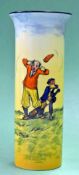 A rare Crown Ducal tall slim golfing vase – decorated humorous hand painted golfing scene of a