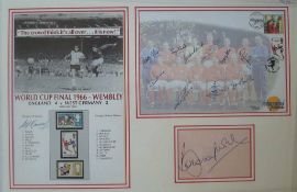 1966 World Cup Montage: To consist of World Cup Stamp sheet signed by Alf Ramsey, autographed