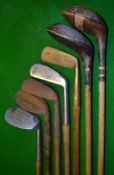 Half set of 4 irons, 2 woods and “Gun Metal” blade putter (7) – jigger, pitcher, pointed toe m/