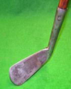 Early blacksmith general purpose iron c. 1870 fitted with rare dark stained period cork grip,