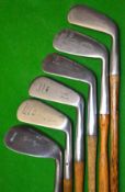 6x Geo Nicoll irons ranging from F Tait Cleek, 3x mashies and niblick - all fitted with full