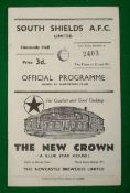 1957/58 Non-League in FA Cup Football Programme: South Shields v Frickley Colliery good clean