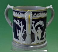 Fine Copeland Late Spode large golfing ceramic tyg c. 1900 – decorated with golfers in white