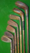 Set of 4x Maxwell irons together with 2 woods and Halley goose neck brass blade putter (7) – to incl