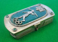 1936 Olympic Games Trinket / Snuff Box: White Metal box having Green enamel Centre design with