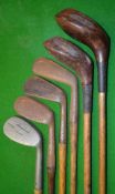 Half set of 4 irons and 2 large woods (6) – to incl James Braid cleek, Fred Robson Forgan mashie,