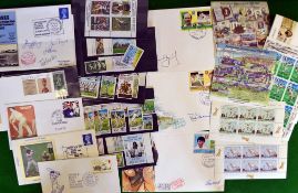 Collection of commemorative Cricket Stamps and first day covers c. 1970/80s – some signed to incl 7x