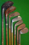 Left hand set of 5x irons and 2x large headed woods (7) – to incl W Park smf cleek, Joe Anderson “