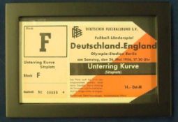 1956 England Ticket: West Germany v England match ticket for the game played at the Olympic Stadium,
