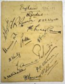 Scarce 1932/33 England Bodyline cricket autographs - an autograph album page signed by 15 players