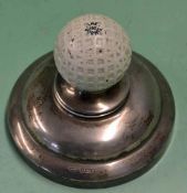 1920s silver golfing inkwell – hallmarked Birmingham 1922 with hinged lid mounted with an