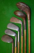 Half set of 4 irons and 2 woods (6) to incl The Ideal no. 2 iron,, 2x Meldrum Dundee Mashie and m/