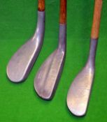 3x interesting Mills Standard Golf Co longnose alloy putters to incl scarce McP model, New Mills N H