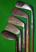 Fine Melville Brown mashie niblick with shaft stamp together with 4 other irons (a/f) – 4 with grips