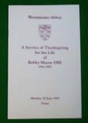 Bobby Moore Service of Thanksgiving for Life Programme: Held at Westminster Abbey Monday 28th June